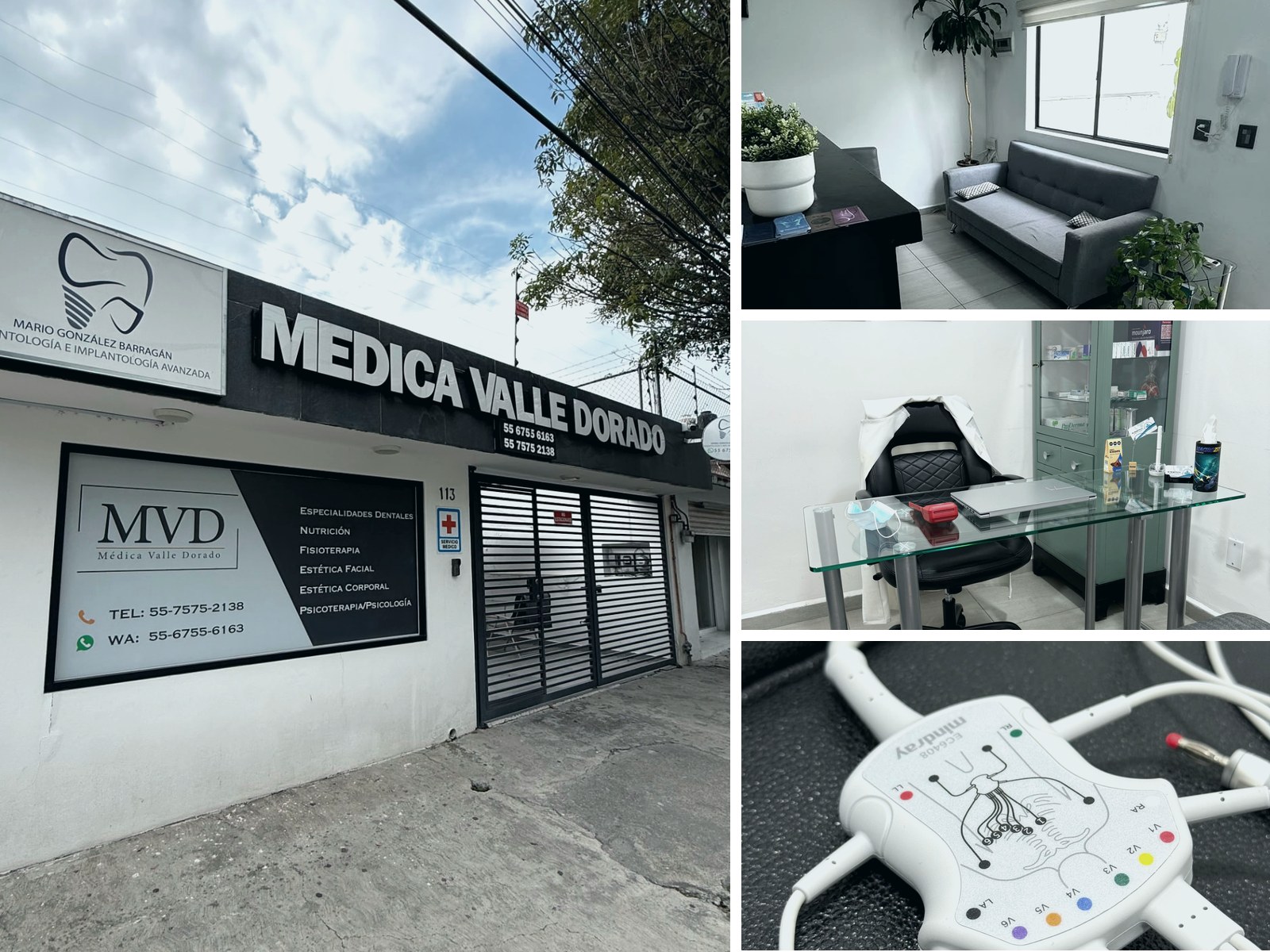 Fachada, sala de espera, consultorio y equipo médico del Dr. Sergio García